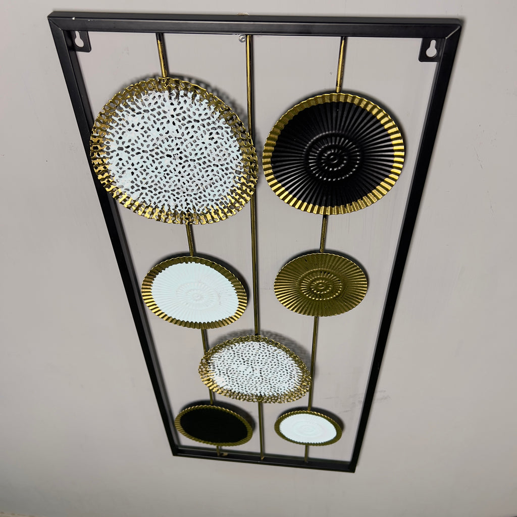 Luxury Textured Metal Disc Panel Wall Decor with Sleek Black Frame-Wa15