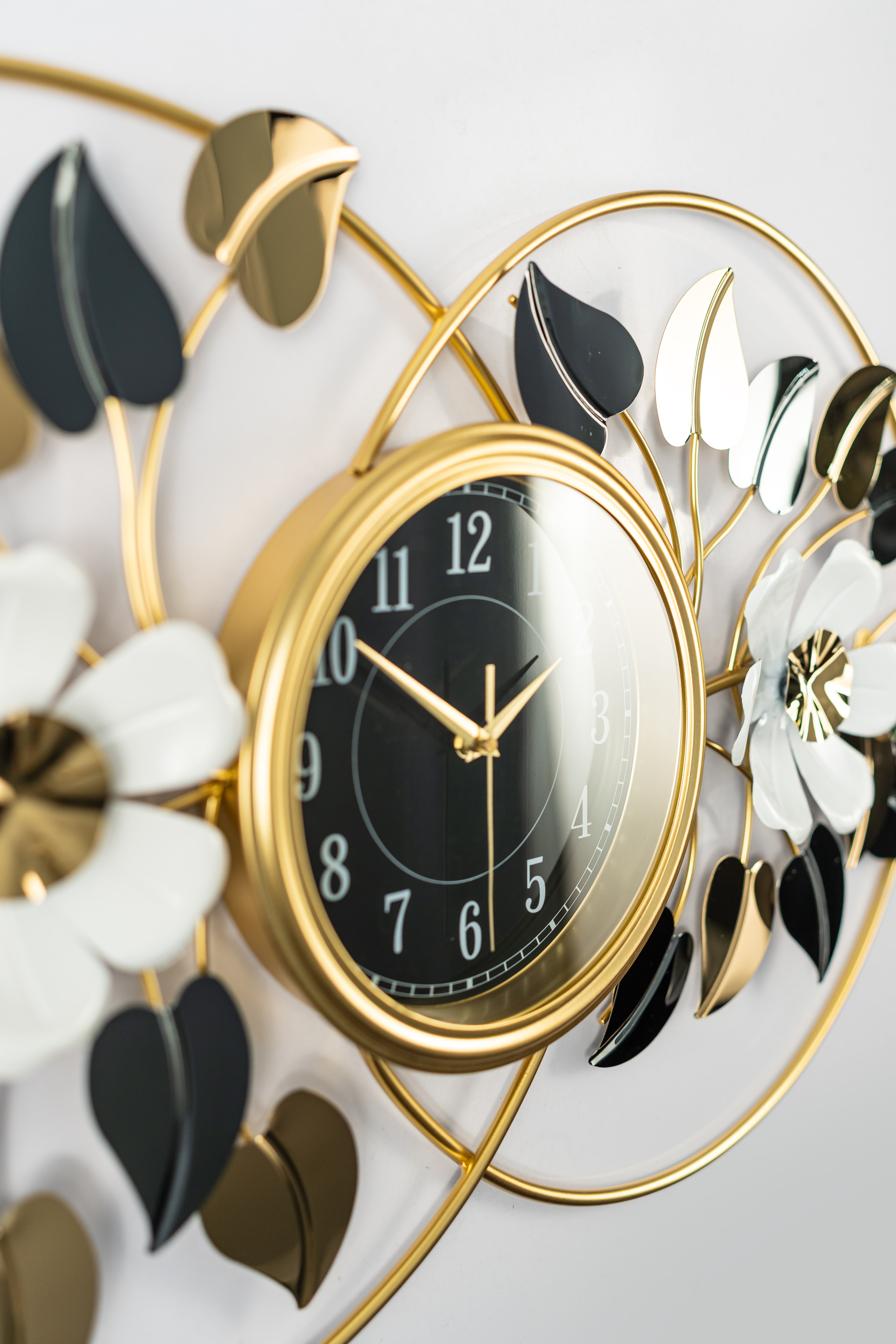 Midnight Bloom Decorative Gold-Framed Infinity Wall Clock-WC9