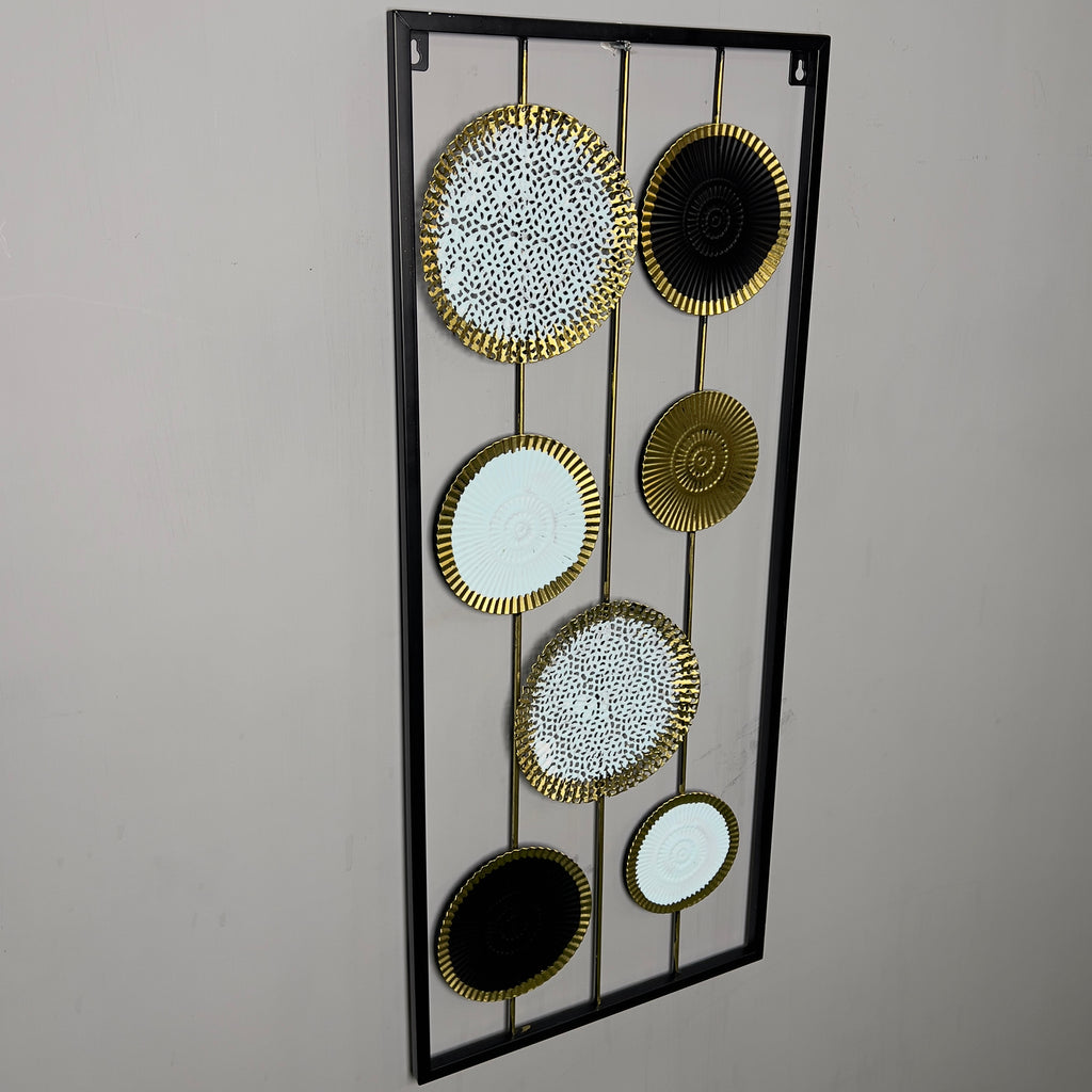 Luxury Textured Metal Disc Panel Wall Decor with Sleek Black Frame-Wa15