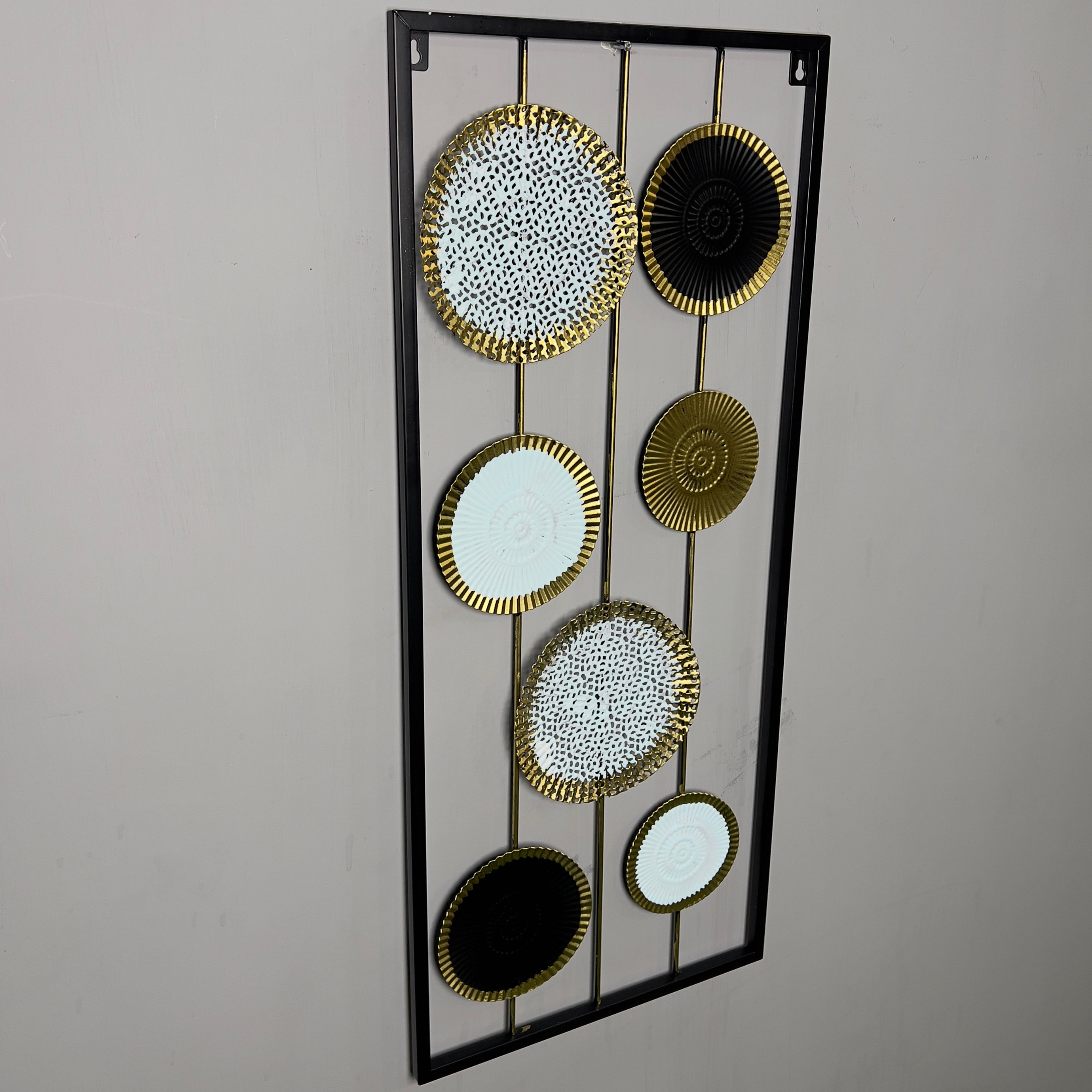 Luxury Textured Metal Disc Panel Wall Decor with Sleek Black Frame-Wa15