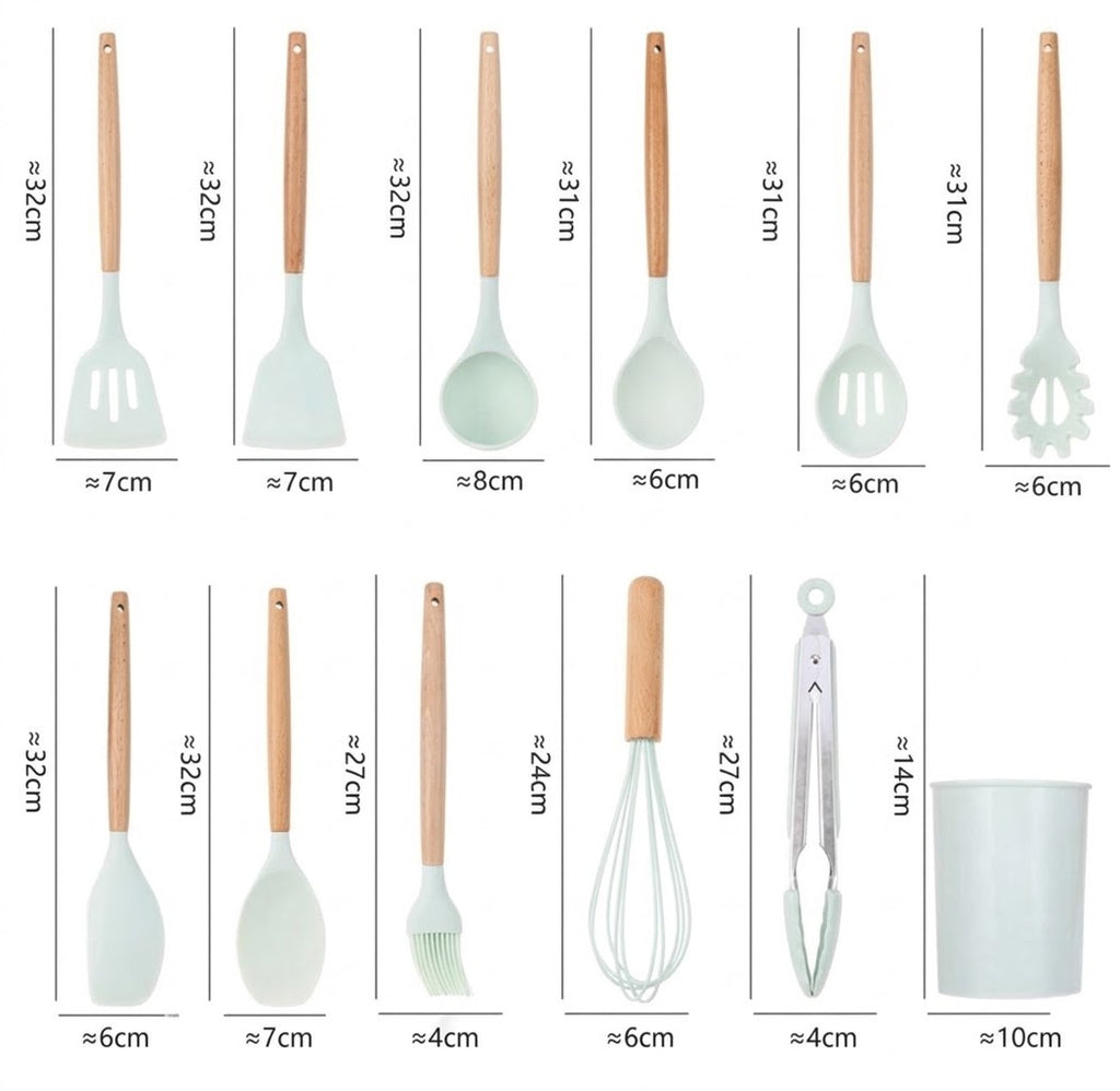 Premium Silicone Kitchen Utensil Set with Wooden Handles – Heat Resistant & Non-Stick Cooking Tools