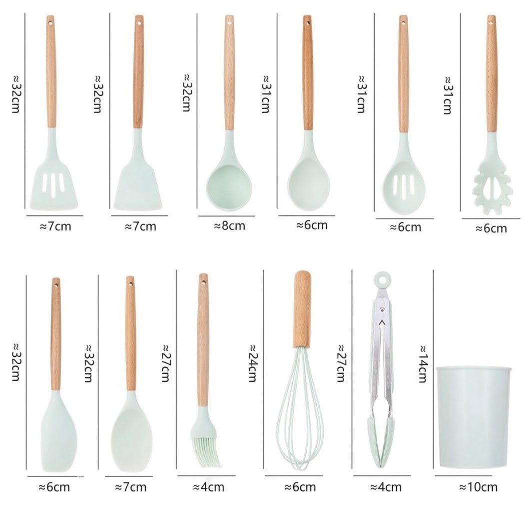 Premium Silicone Kitchen Utensil Set with Wooden Handles – Heat Resistant & Non-Stick Cooking Tools