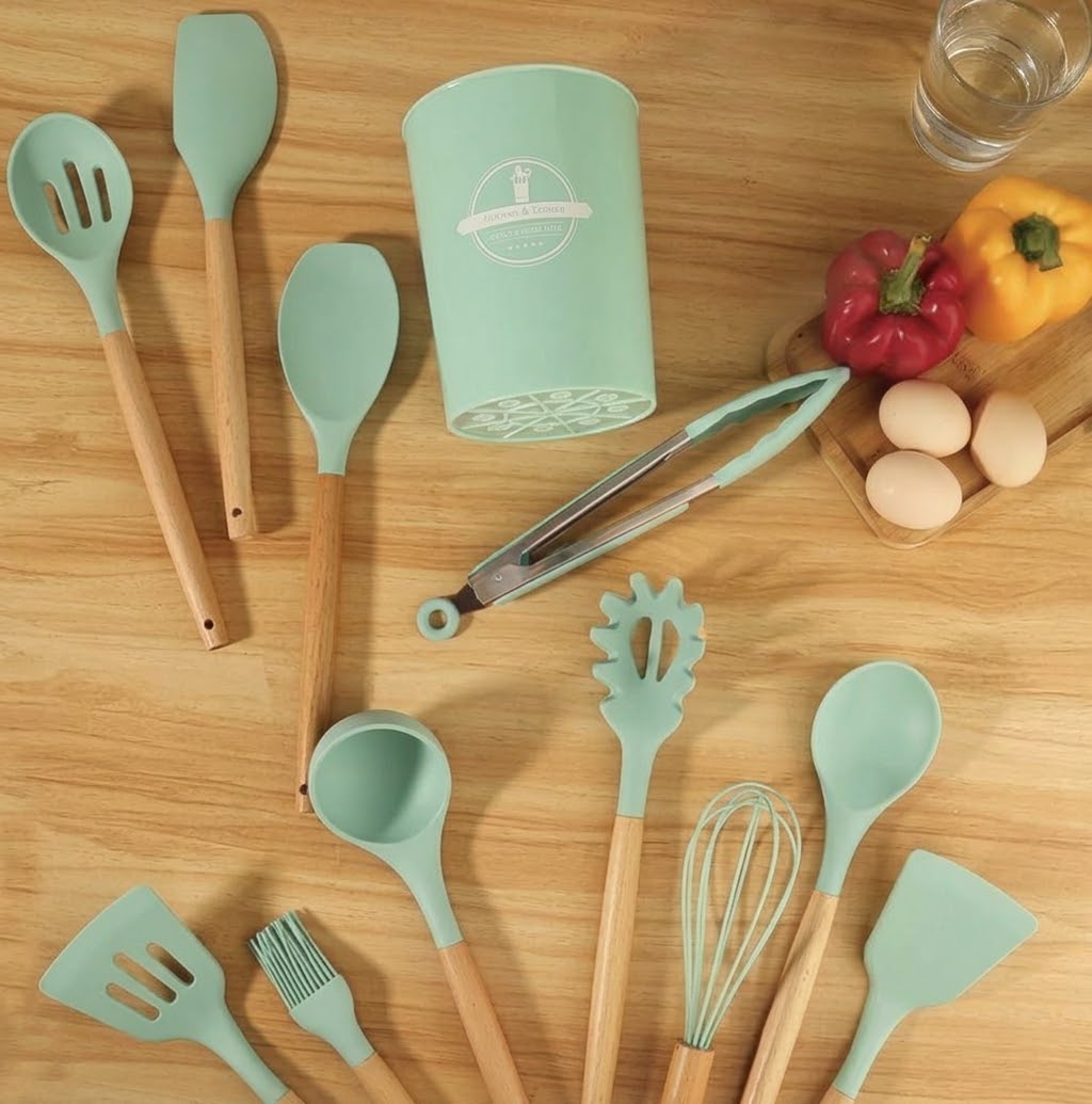 Premium Silicone Kitchen Utensil Set with Wooden Handles – Heat Resistant & Non-Stick Cooking Tools