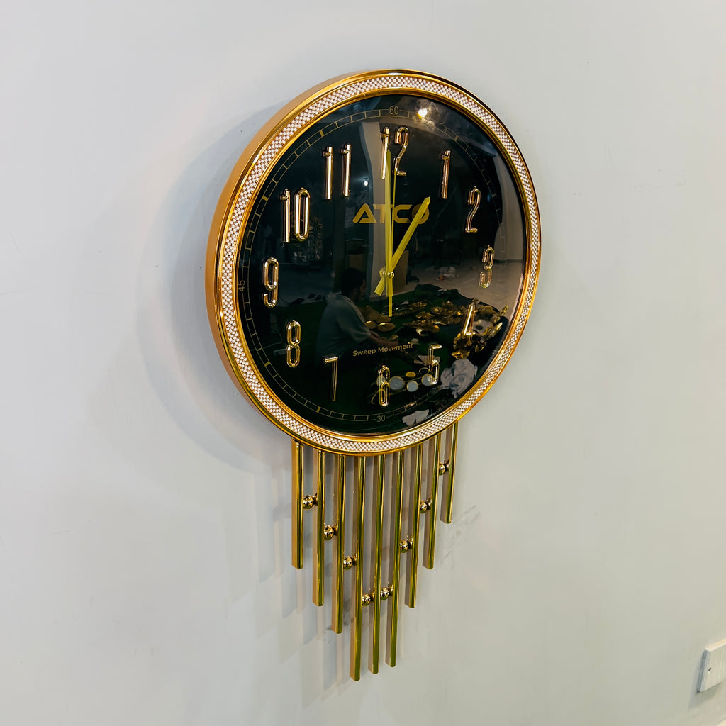 Regal Gold and Black Handcrafted Wall Clock with Geometric Rod Accents-WC5