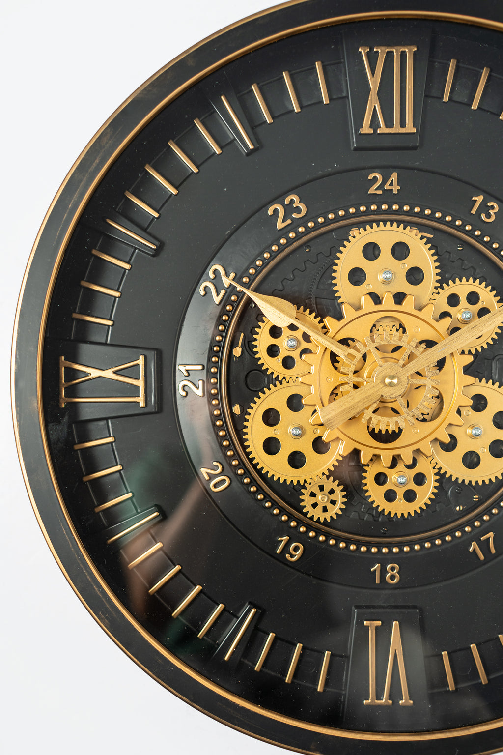 Black & Gold Luxury Gear Wall Clock – Roman Numeral Metal Decor-WC10