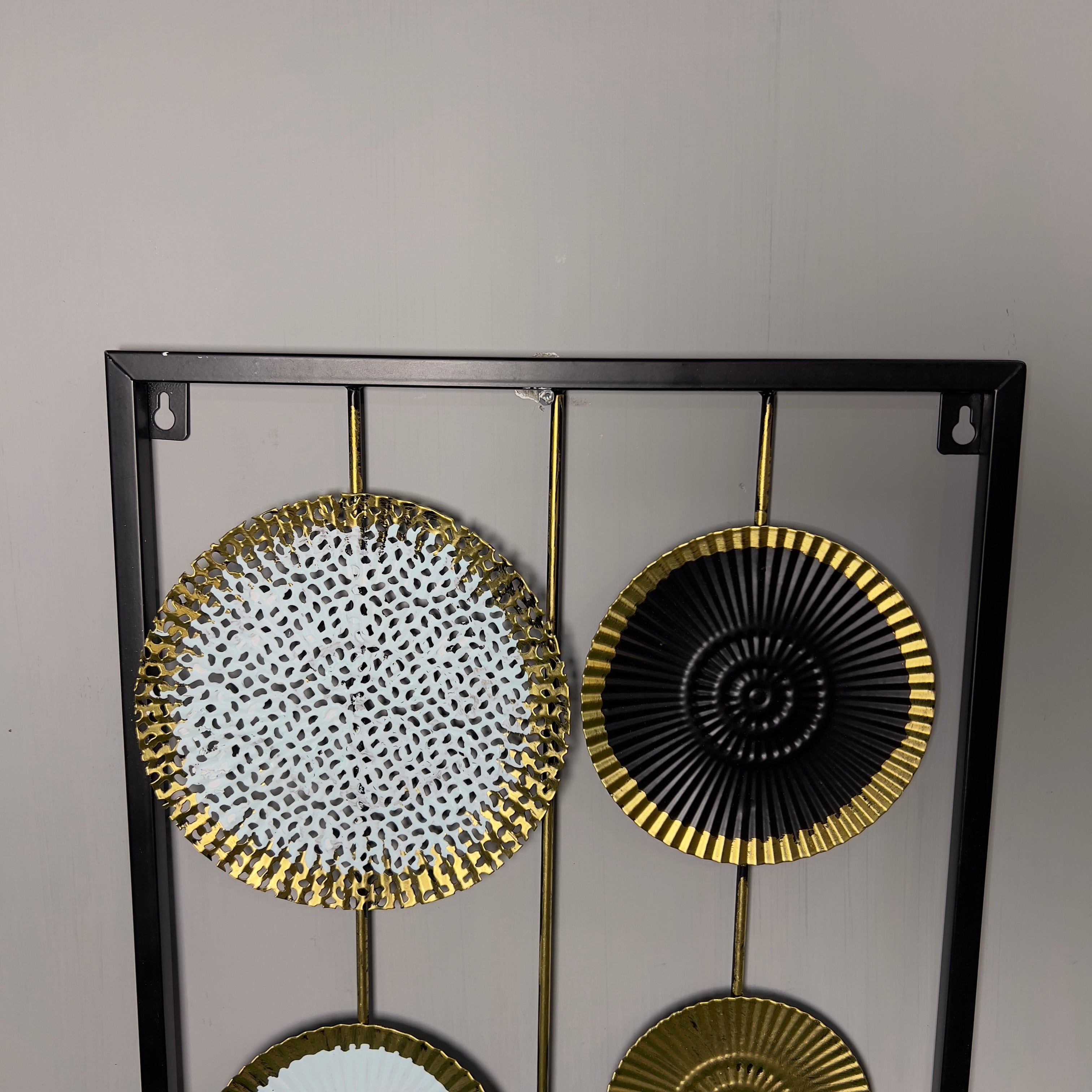 Luxury Textured Metal Disc Panel Wall Decor with Sleek Black Frame-Wa15