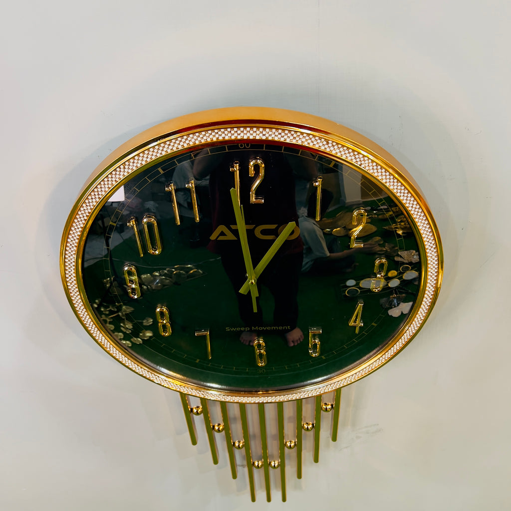 Regal Gold and Black Handcrafted Wall Clock with Geometric Rod Accents-WC5