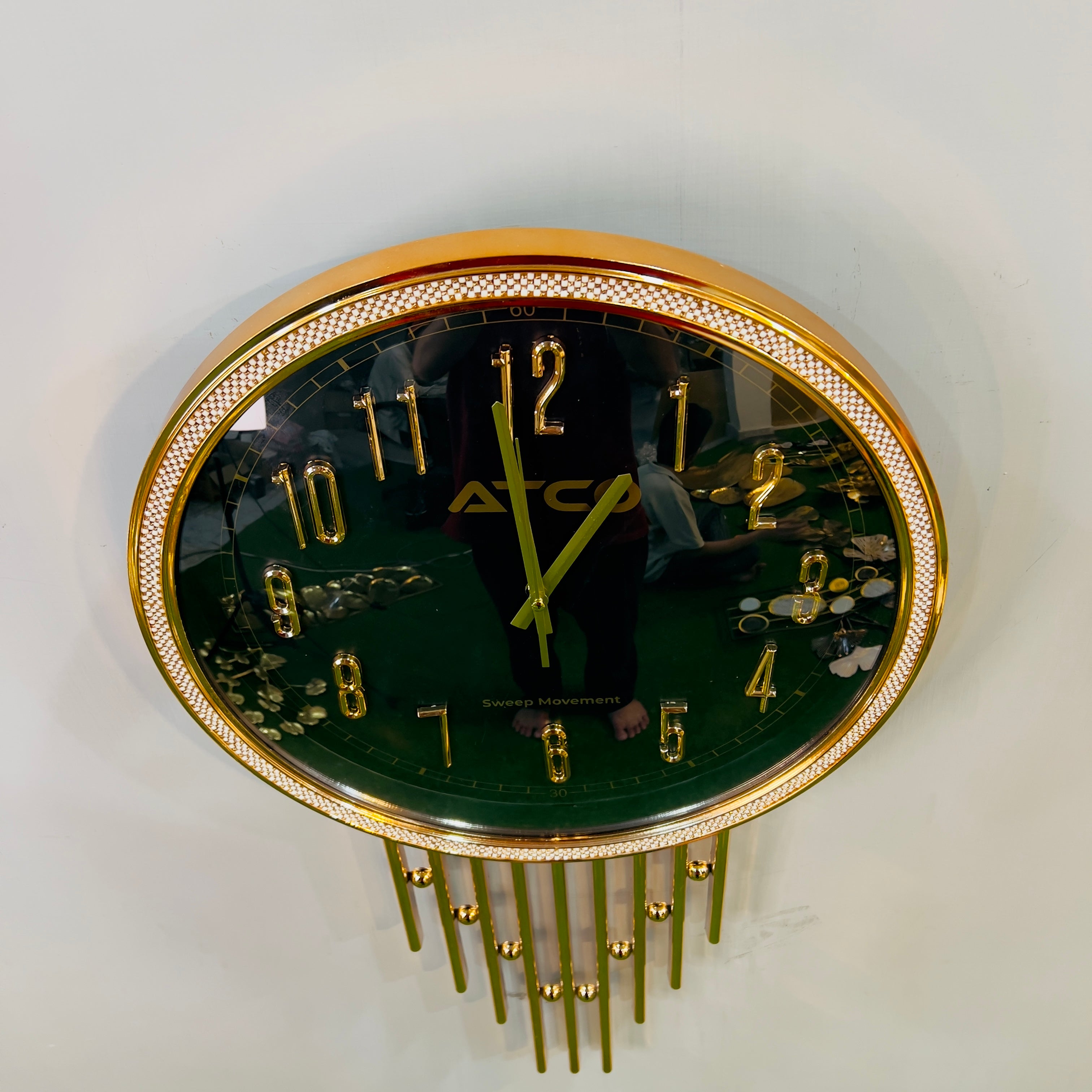 Regal Gold and Black Handcrafted Wall Clock with Geometric Rod Accents-WC5