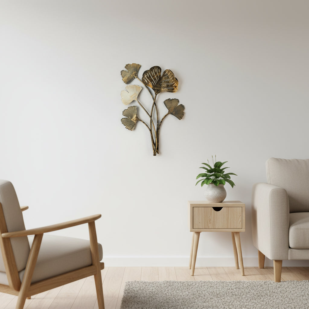Metal Leaf Wall Art Gold & White Finish-WA36