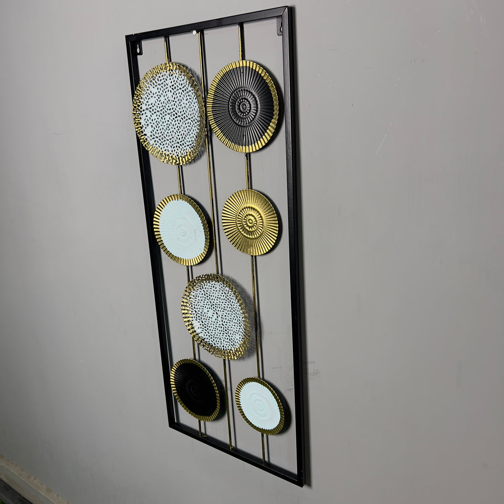 Luxury Textured Metal Disc Panel Wall Decor with Sleek Black Frame-Wa15