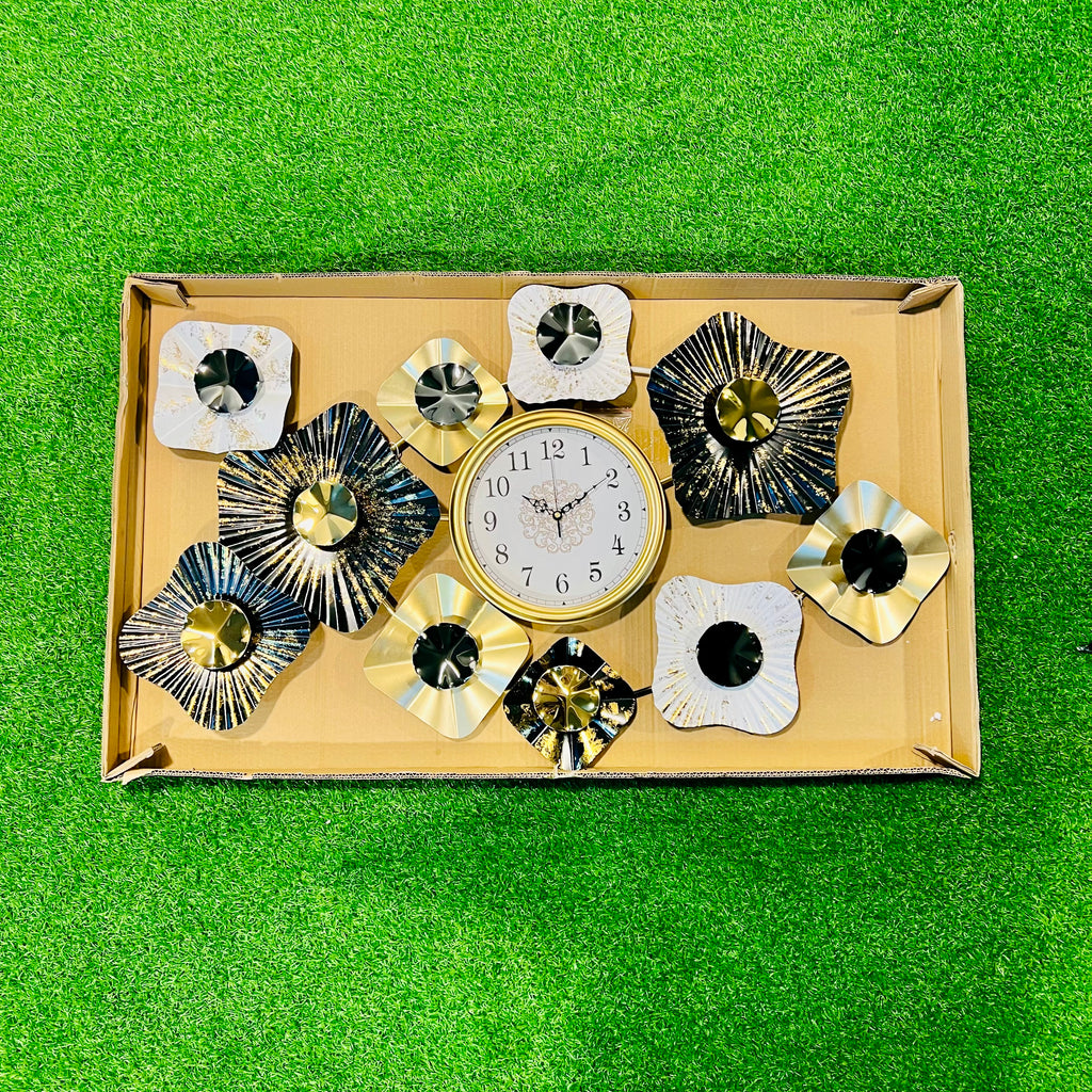 Gold Midnight Bloom Wall Clock – Abstract Floral Wall Art-WC3