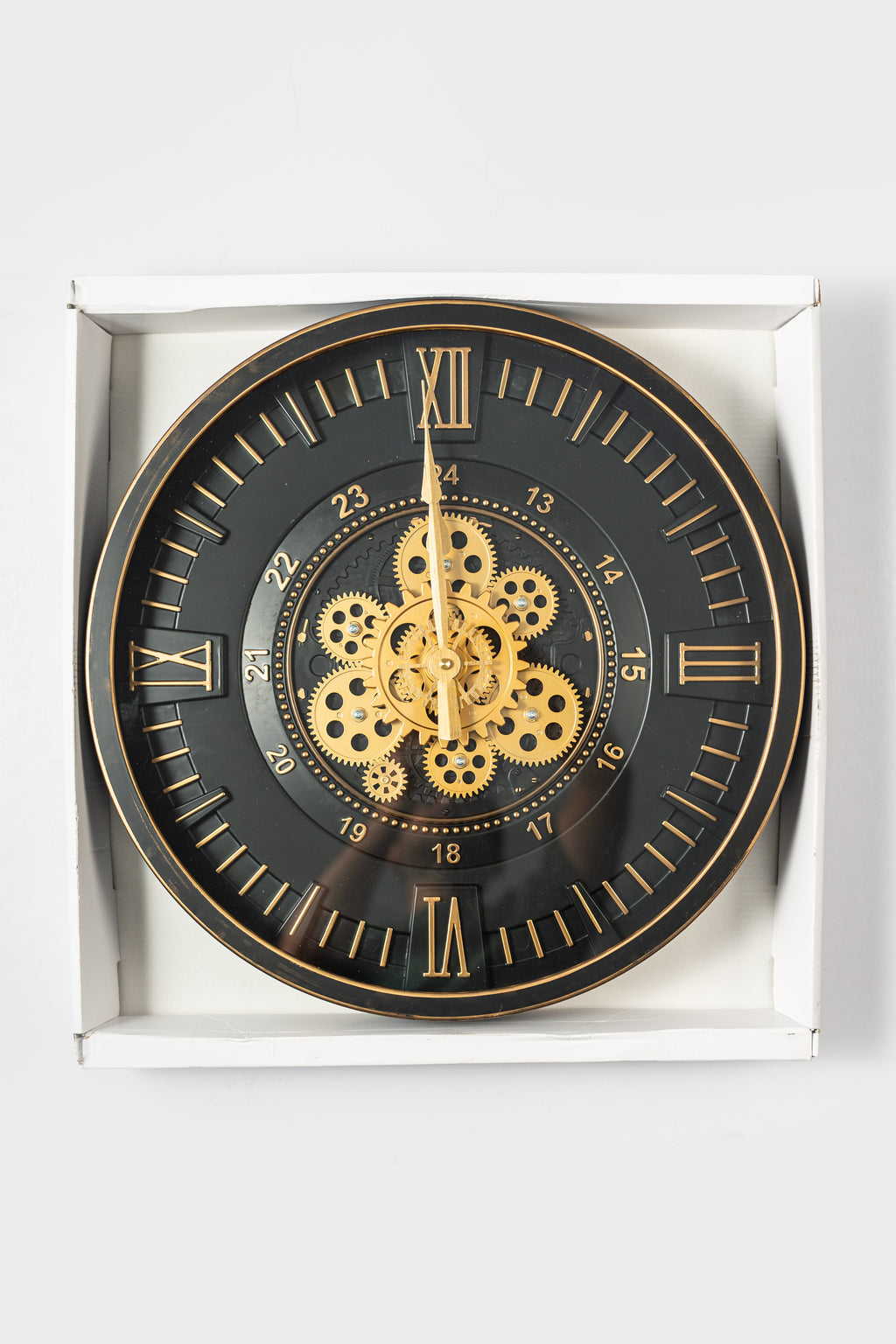 Black & Gold Luxury Gear Wall Clock – Roman Numeral Metal Decor-WC10