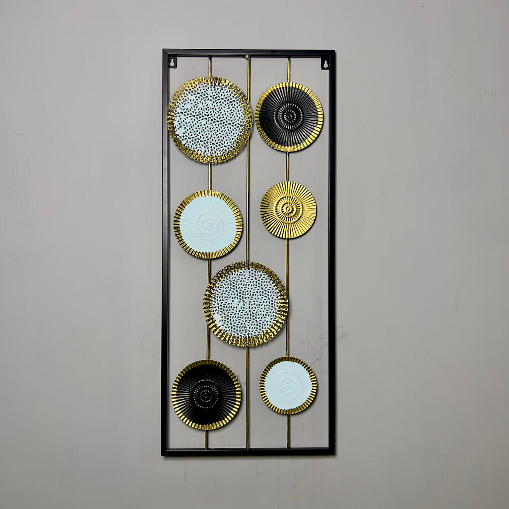 Luxury Textured Metal Disc Panel Wall Decor with Sleek Black Frame-Wa15