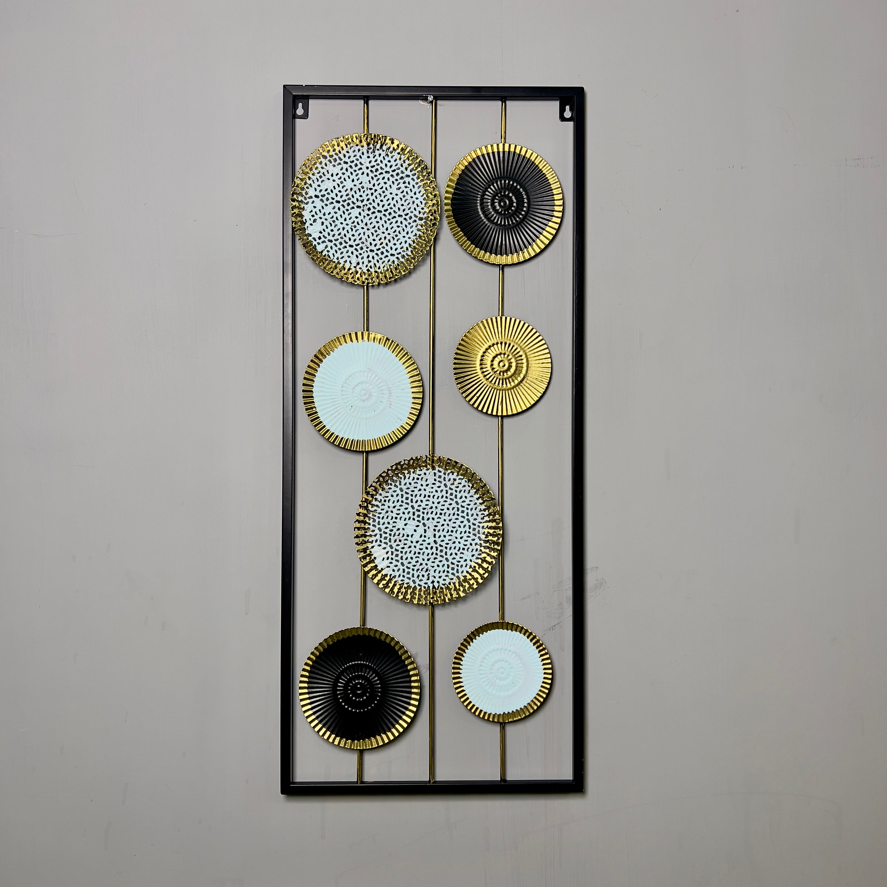Luxury Textured Metal Disc Panel Wall Decor with Sleek Black Frame-Wa15