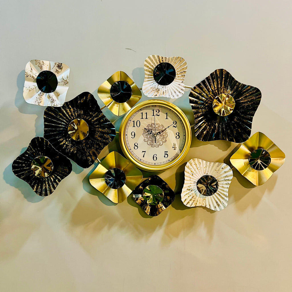 Gold Midnight Bloom Wall Clock – Abstract Floral Wall Art-WC3