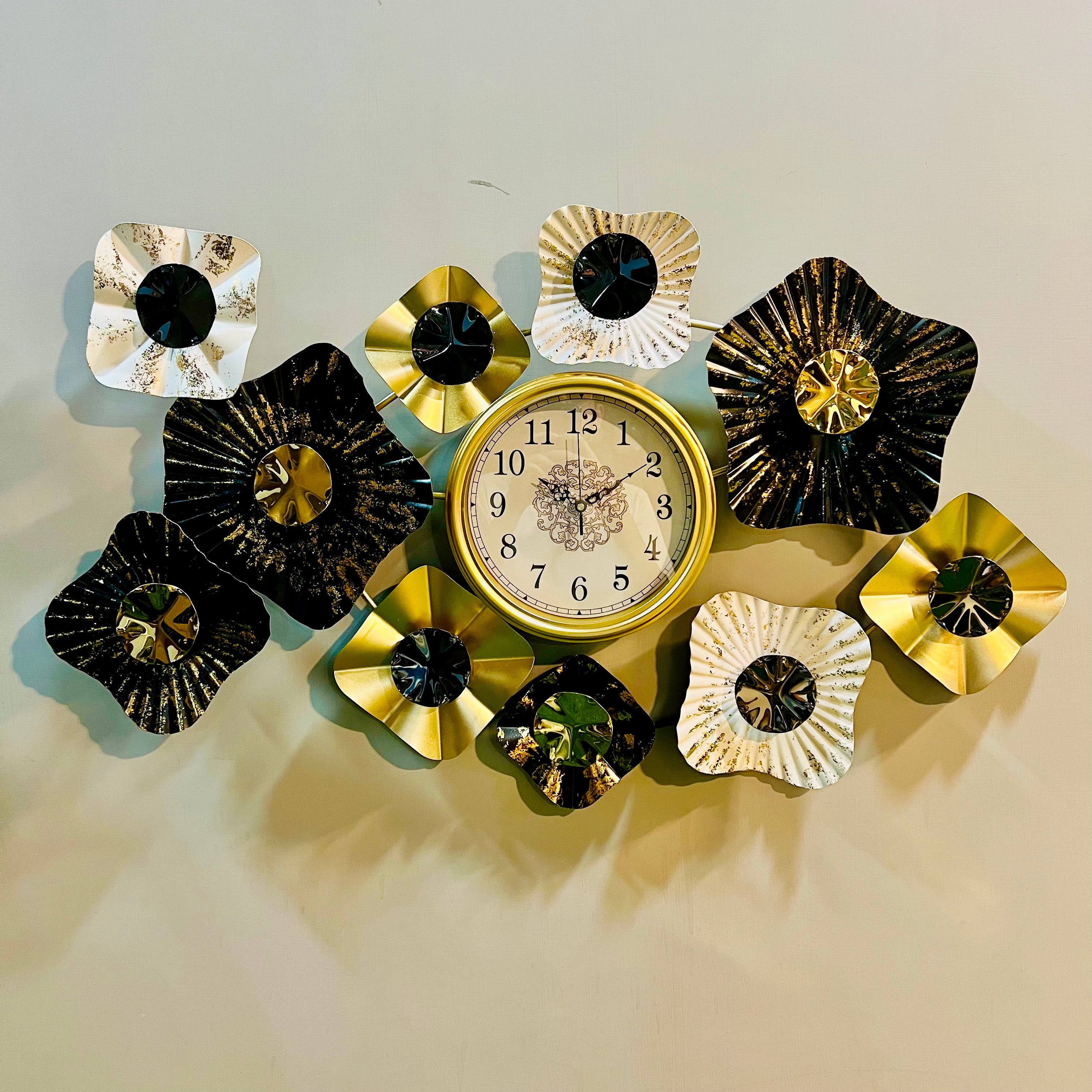 Gold Midnight Bloom Wall Clock – Abstract Floral Wall Art-WC3