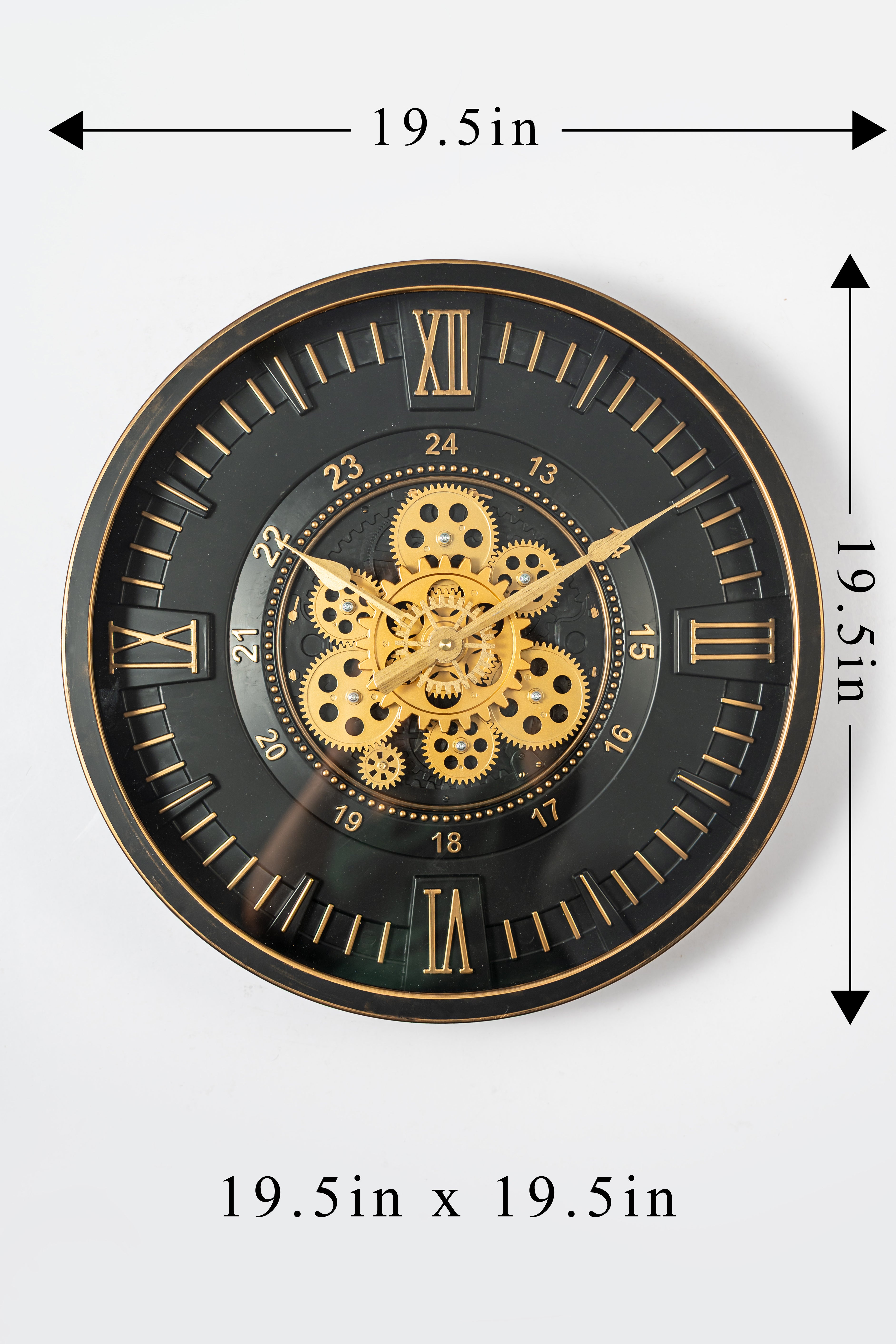 Black & Gold Luxury Gear Wall Clock – Roman Numeral Metal Decor-WC10