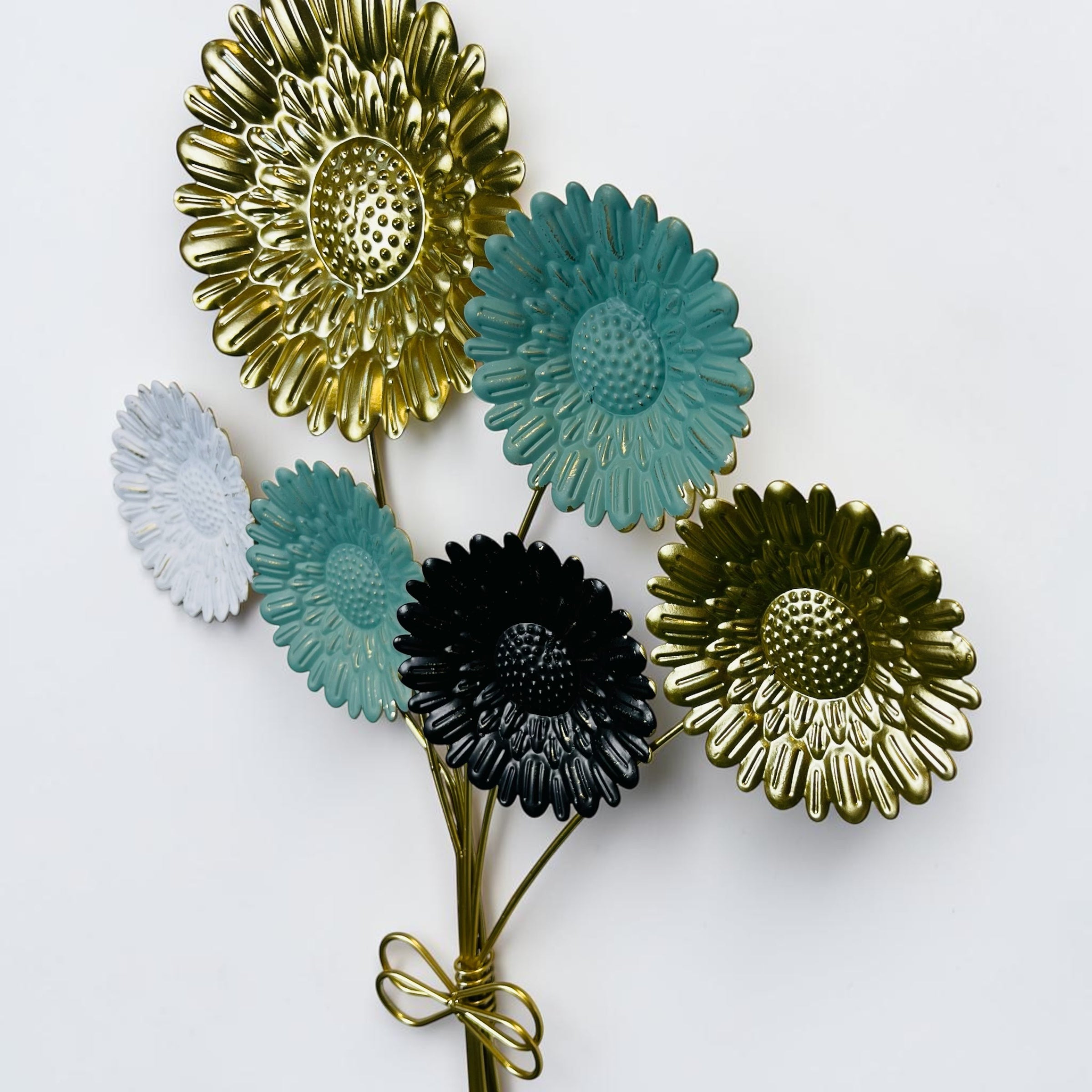 Elegant Metal Floral Wall Art – Modern Gold & Pastel Flower Decor Piece-WA56