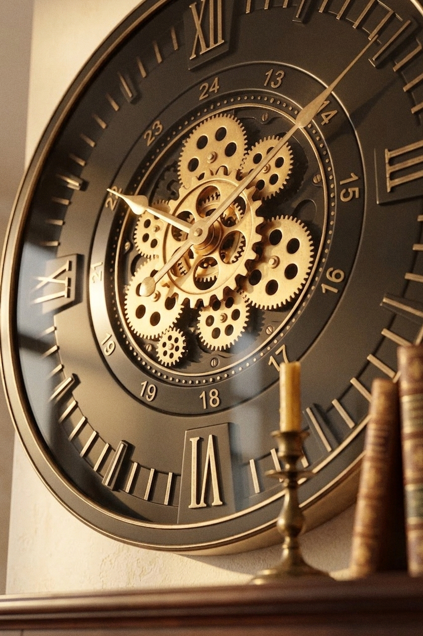 Black & Gold Luxury Gear Wall Clock – Roman Numeral Metal Decor-WC10