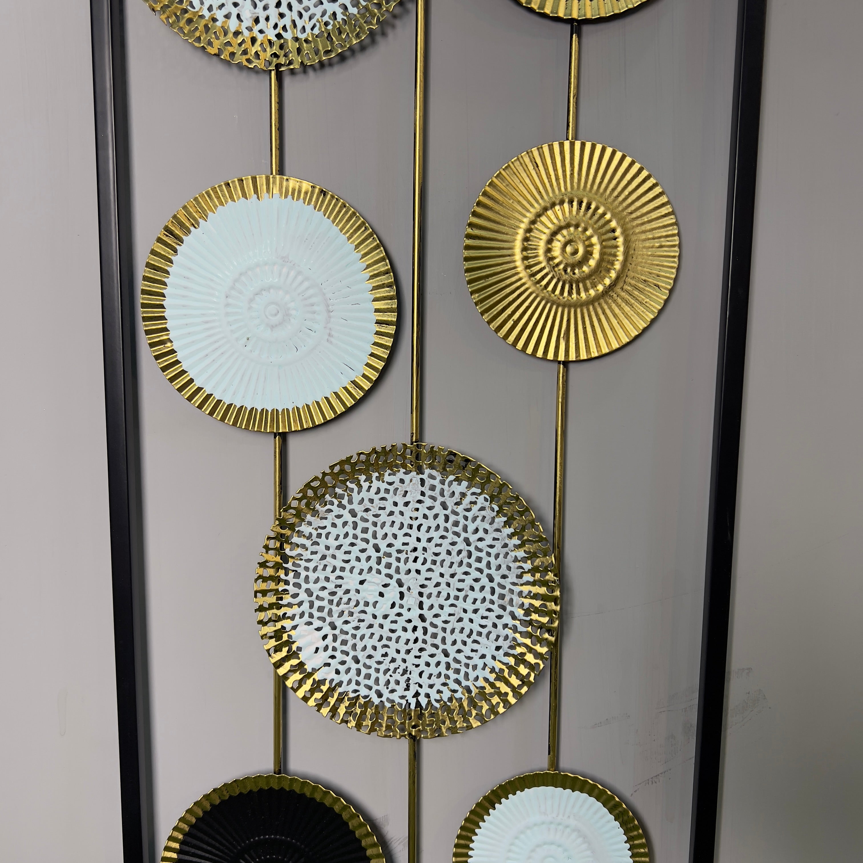 Luxury Textured Metal Disc Panel Wall Decor with Sleek Black Frame-Wa15