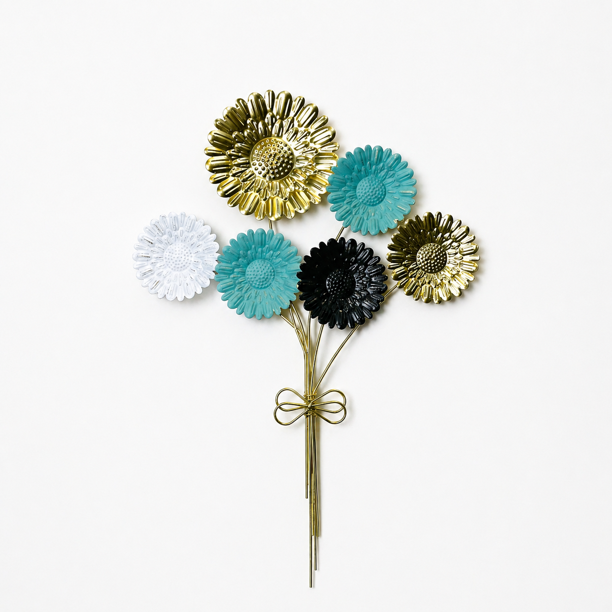 Elegant Metal Floral Wall Art – Modern Gold & Pastel Flower Decor Piece-WA56