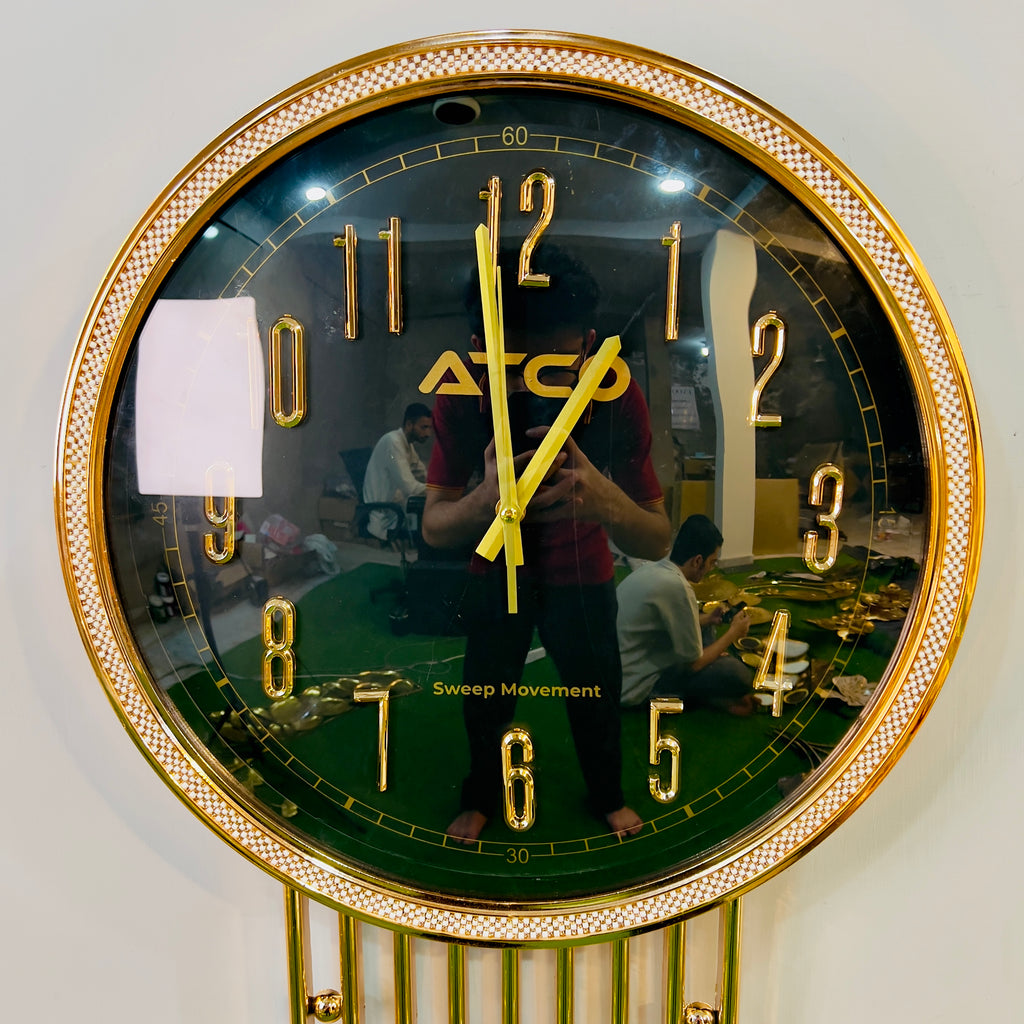 Regal Gold and Black Handcrafted Wall Clock with Geometric Rod Accents-WC5