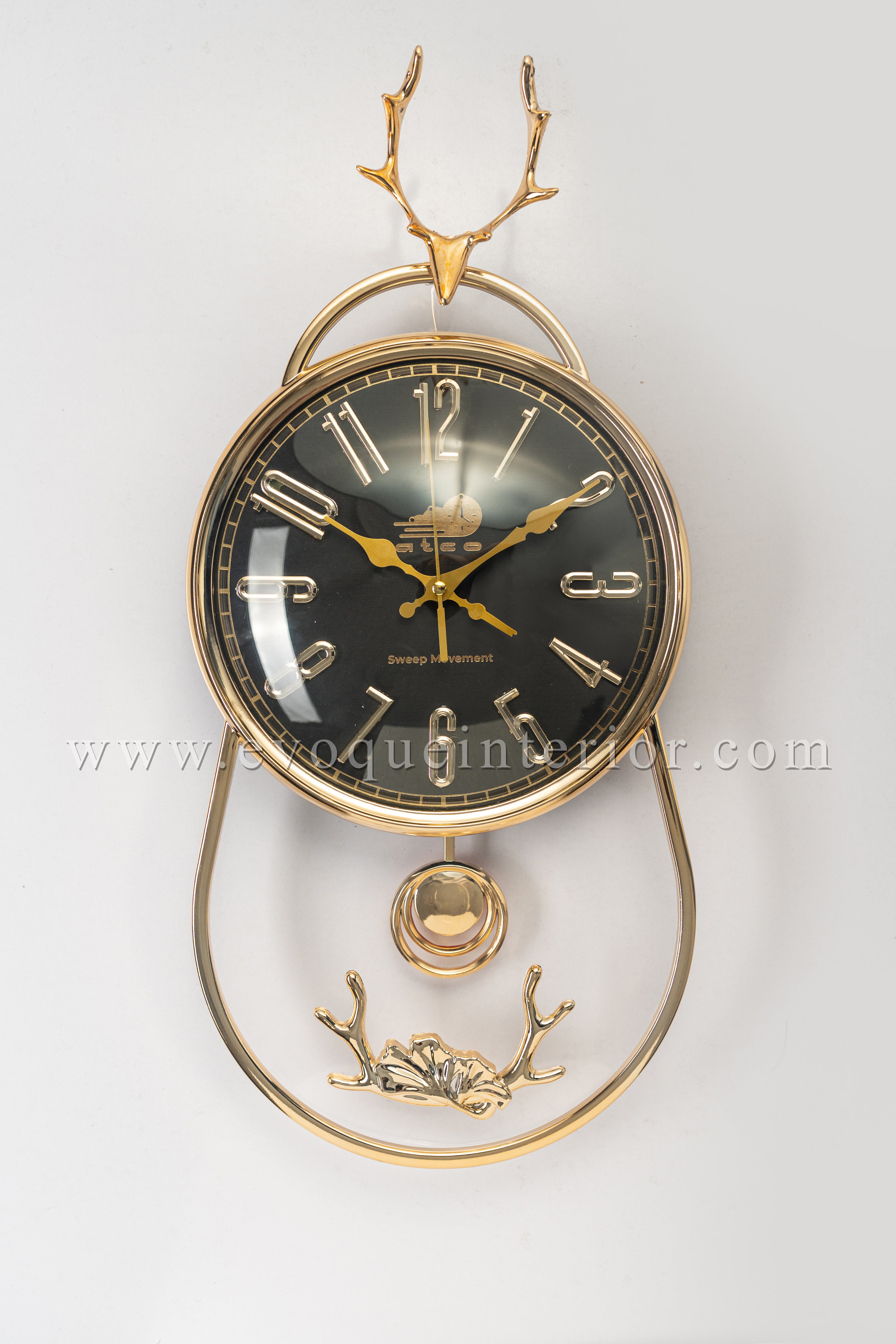 Luxury Deer Antler Pendulum Wall Clock – Gold & Black-WC2