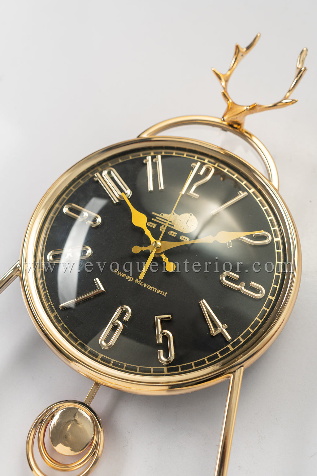 Luxury Deer Antler Pendulum Wall Clock – Gold & Black-WC2