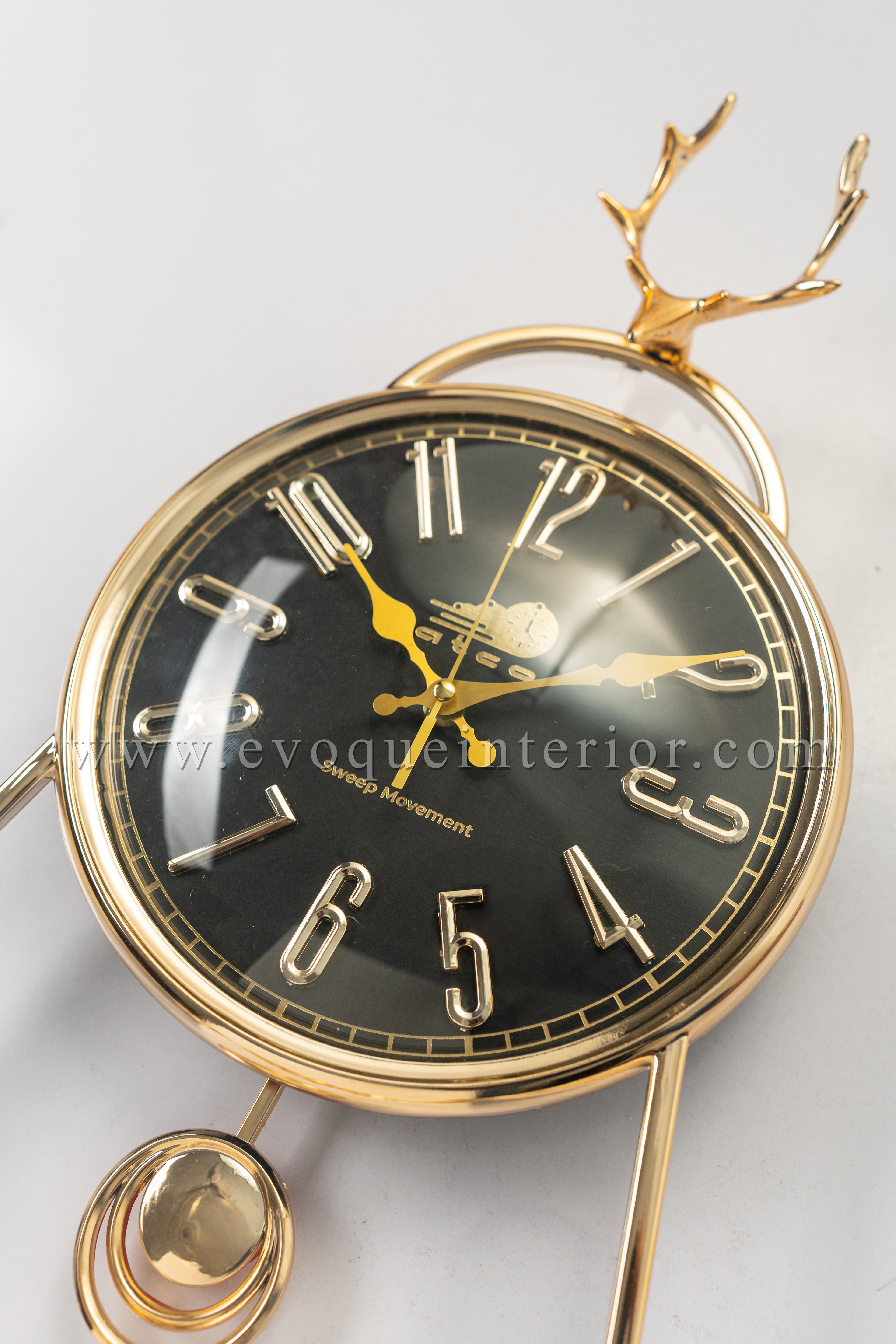 Luxury Deer Antler Pendulum Wall Clock – Gold & Black-WC2