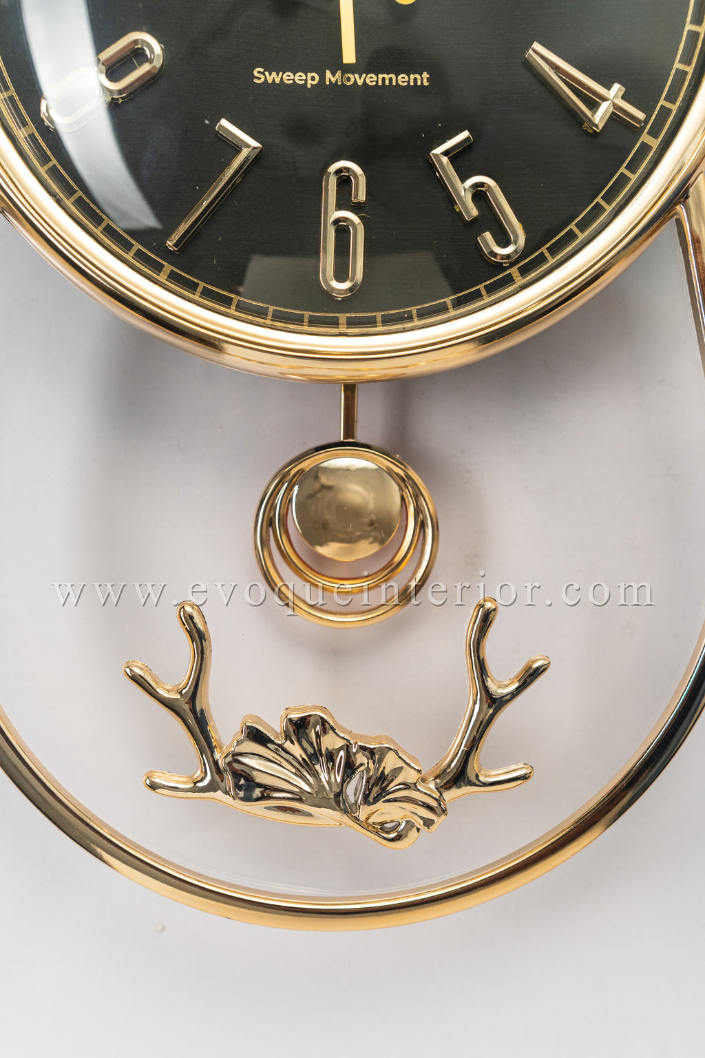 Luxury Deer Antler Pendulum Wall Clock – Gold & Black-WC2