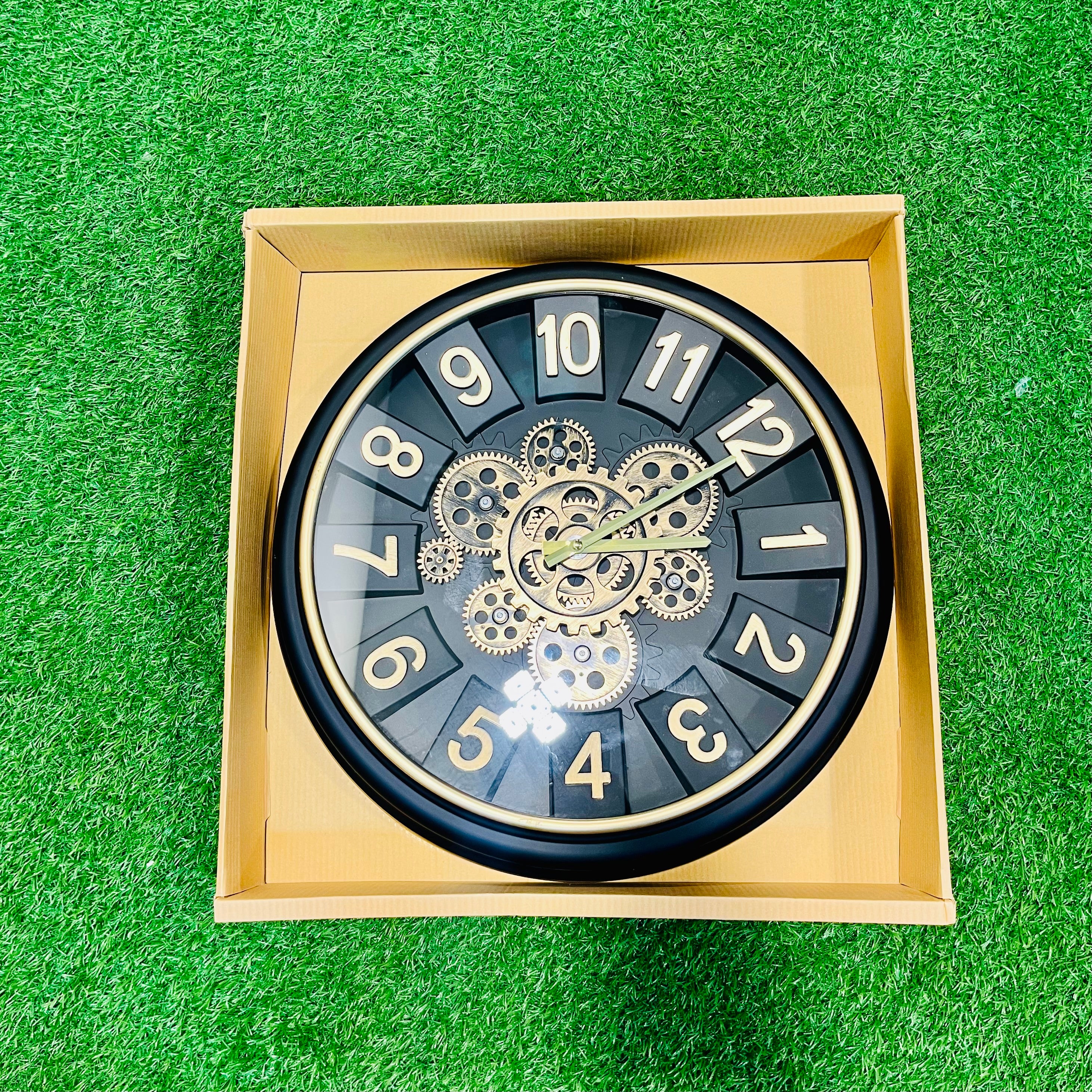 Vintage Gear Wall Clock – Black & Gold Skeleton Design Decorative Timepiece-WC8