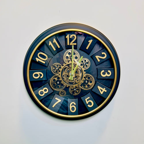 Vintage Gear Wall Clock – Black & Gold Skeleton Design Decorative Timepiece-WC8