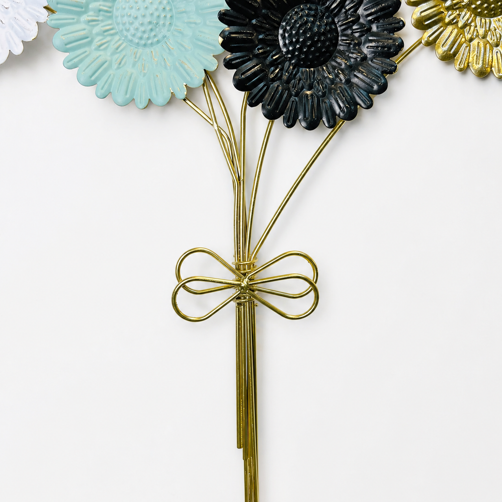 Elegant Metal Floral Wall Art – Modern Gold & Pastel Flower Decor Piece-WA56