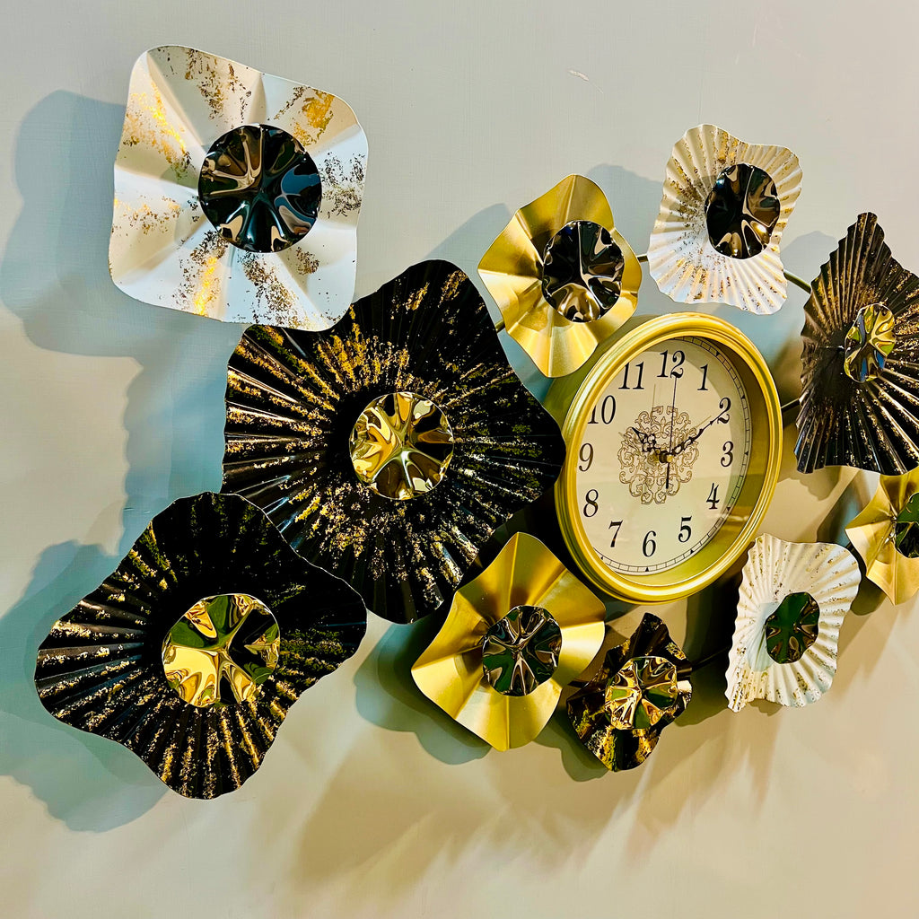 Gold Midnight Bloom Wall Clock – Abstract Floral Wall Art-WC3
