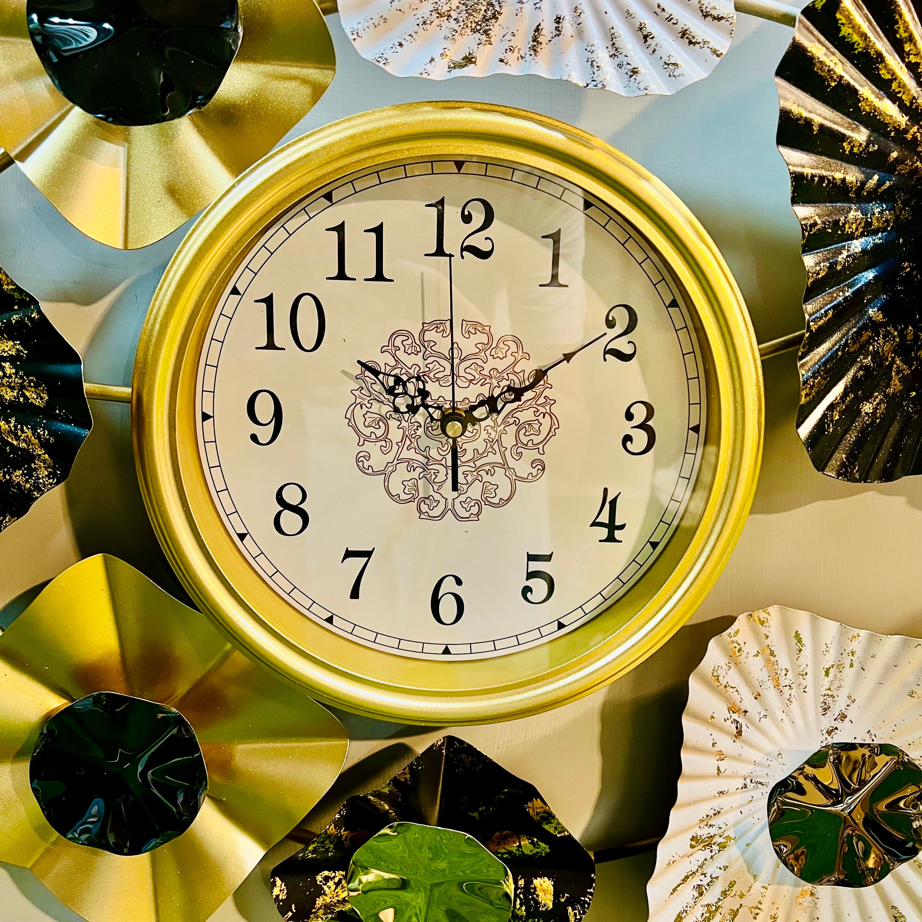 Gold Midnight Bloom Wall Clock – Abstract Floral Wall Art-WC3