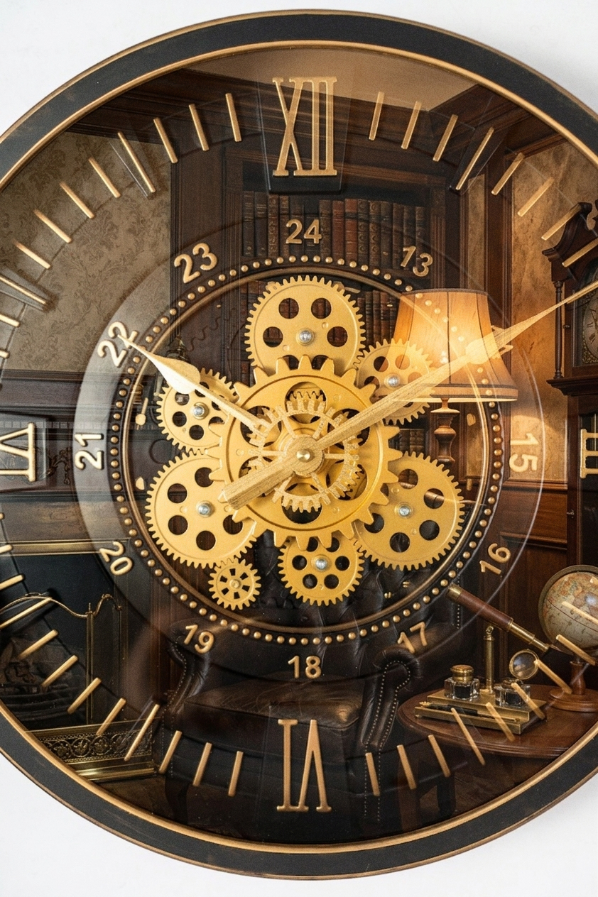 Black & Gold Luxury Gear Wall Clock – Roman Numeral Metal Decor-WC10