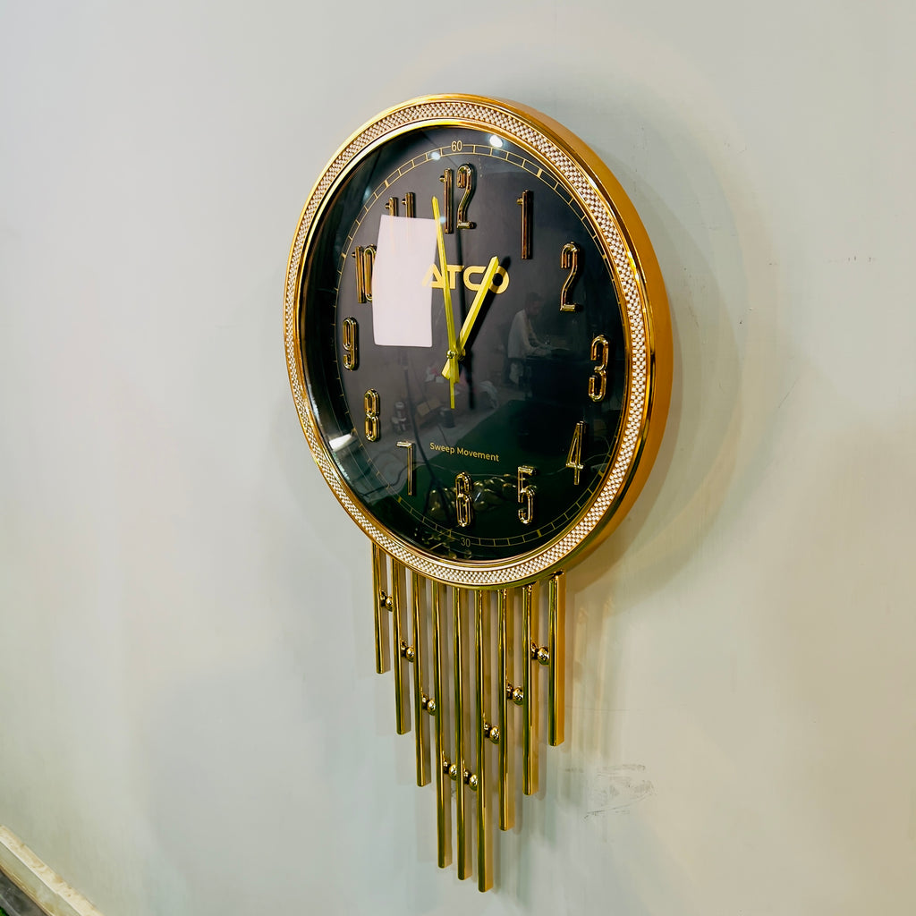 Regal Gold and Black Handcrafted Wall Clock with Geometric Rod Accents-WC5