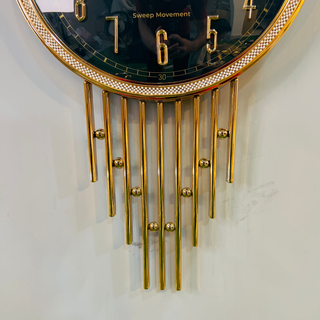 Regal Gold and Black Handcrafted Wall Clock with Geometric Rod Accents-WC5