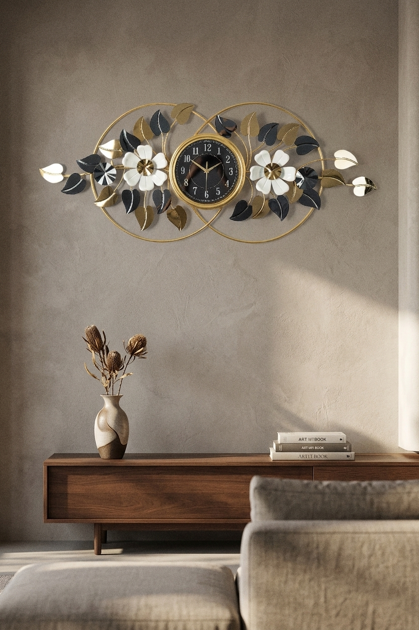 Midnight Bloom Decorative Gold-Framed Infinity Wall Clock-WC9