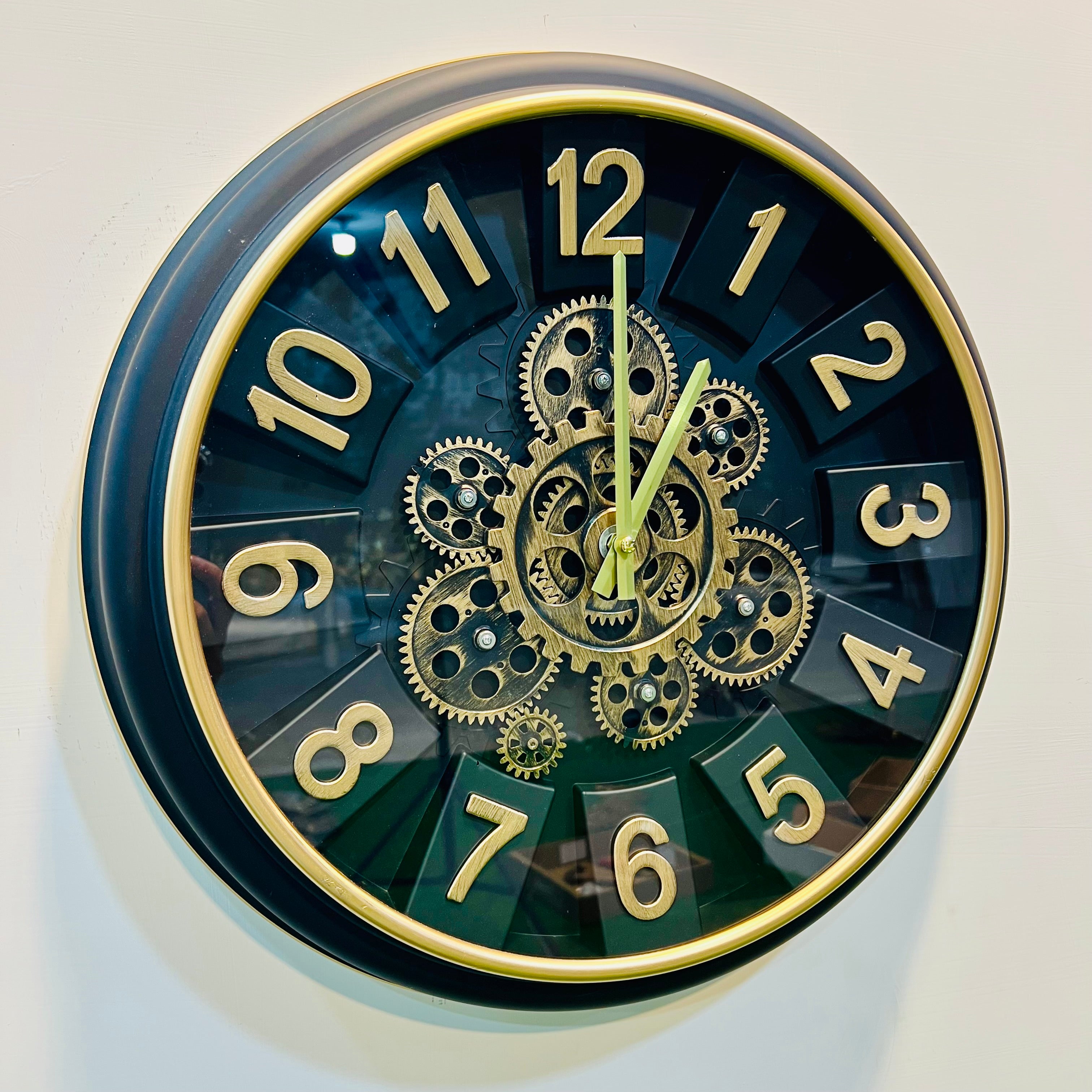 Vintage Gear Wall Clock – Black & Gold Skeleton Design Decorative Timepiece-WC8