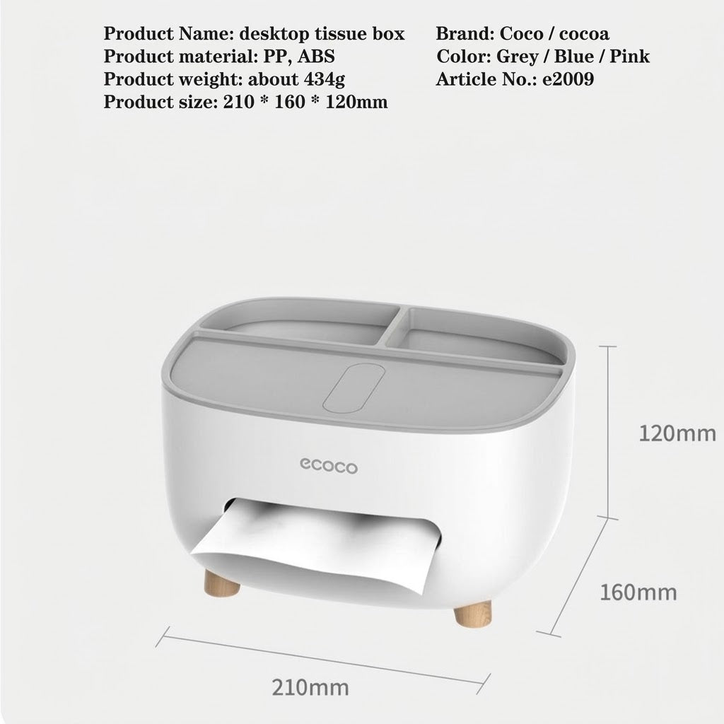 2-in-1 Tissue Box Holder & Desk Stationery Organizer – Office Desktop Storage Caddy