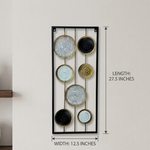 Luxury Textured Metal Disc Panel Wall Decor with Sleek Black Frame-Wa15 (27.5x12.5)inches