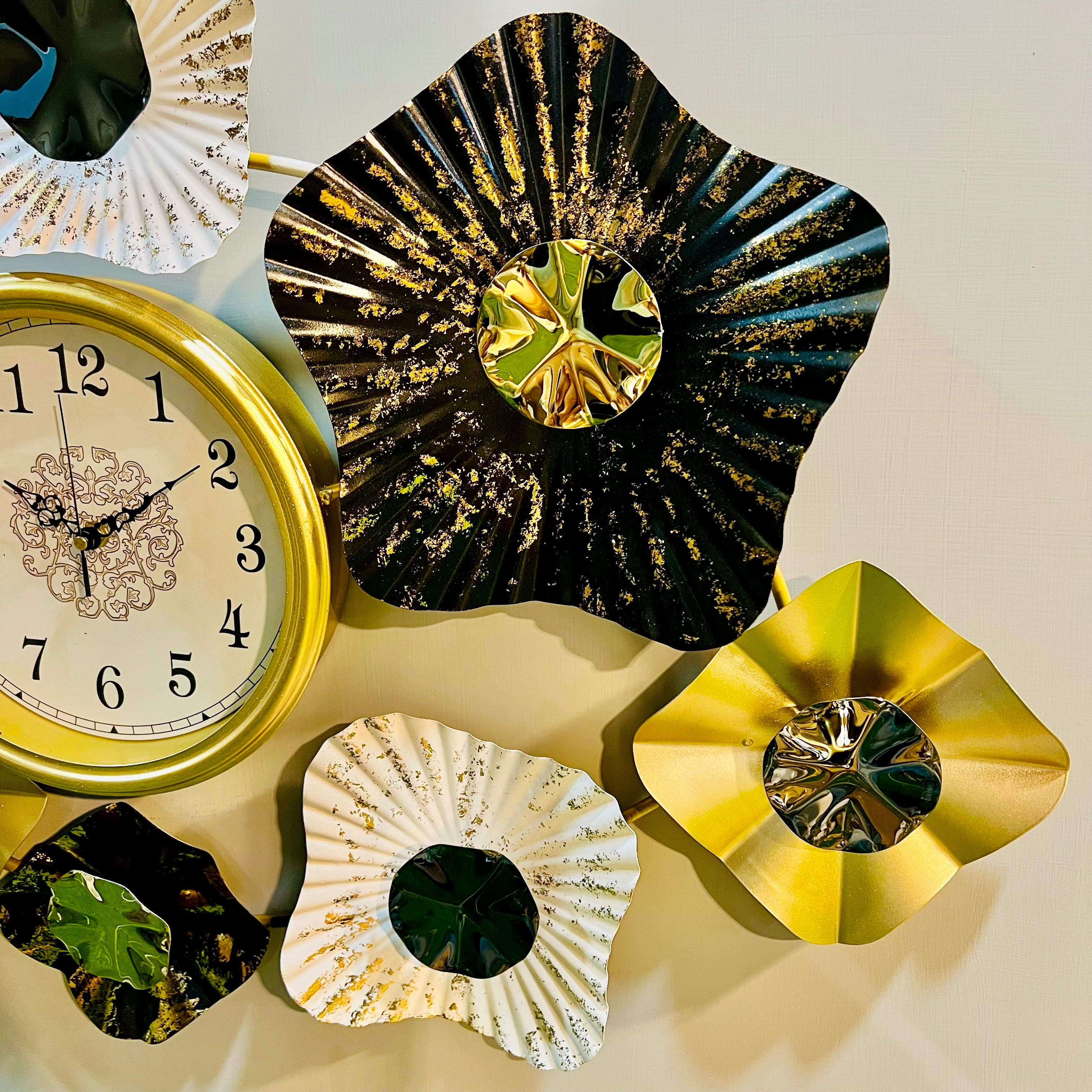 Gold Midnight Bloom Wall Clock – Abstract Floral Wall Art-WC3