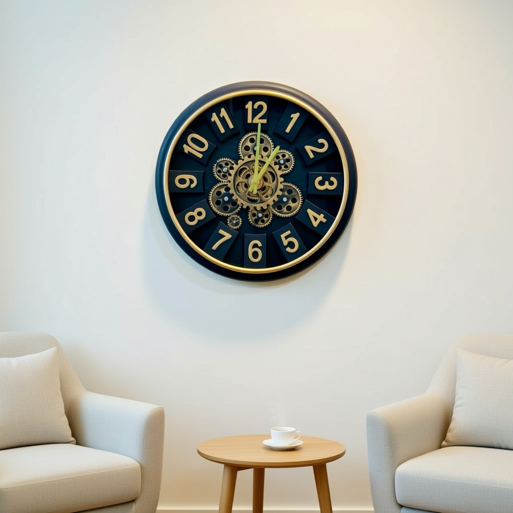 Vintage Gear Wall Clock – Black & Gold Skeleton Design Decorative Timepiece-WC8
