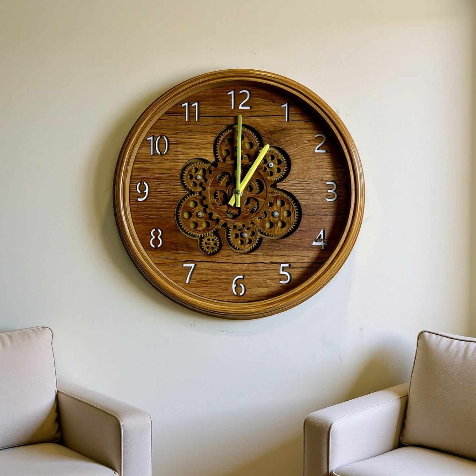 Rustic Wooden Gear Wall Clock – Vintage Silent Decorative Wall Décor-WC7